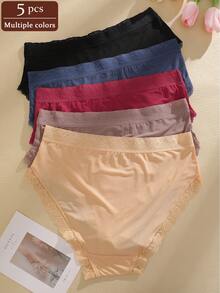 5pcs/Set Solid Color High Waist Lace Patchwork Briefs Panties Set For Women - Multicolor - View 3