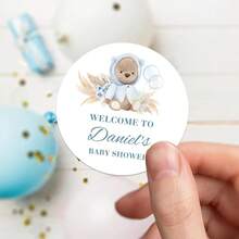 UNICCUT Custom Teddy Bear Stickers, Personalized Baptism Birthday Labels, Gender Reveal Party Favors - Multicolor - View 10