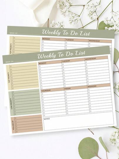 BUBU 1 pieza Planificador semanal - Planificador diario Lista de tareas Checklist de tareas Bloc de notas sin fecha Planificación de objetivos Bloc de notas desprendible, Útiles escolares