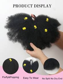 1 búi tóc Afro Puff có kẹp hoa cho trẻ em, búi tóc Afro Puff mềm mại, xoăn tít, kiểu tóc búi lớn cho bé gái, có dây chun. - màu đen - Xem 5