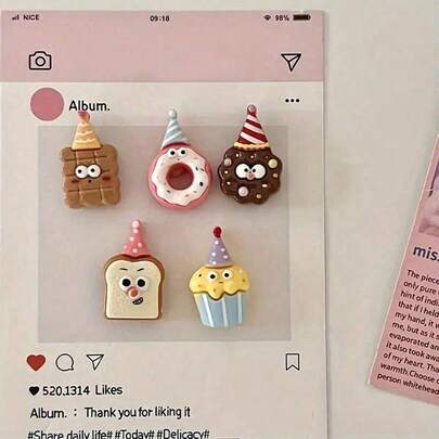 5Pcs Cute Cartoon Biscuit And Mini Donut Refrigerator Magnets Set - Vintage Resin, Perfect For Kitchen, Office Whiteboard Decor & Holiday Gifts