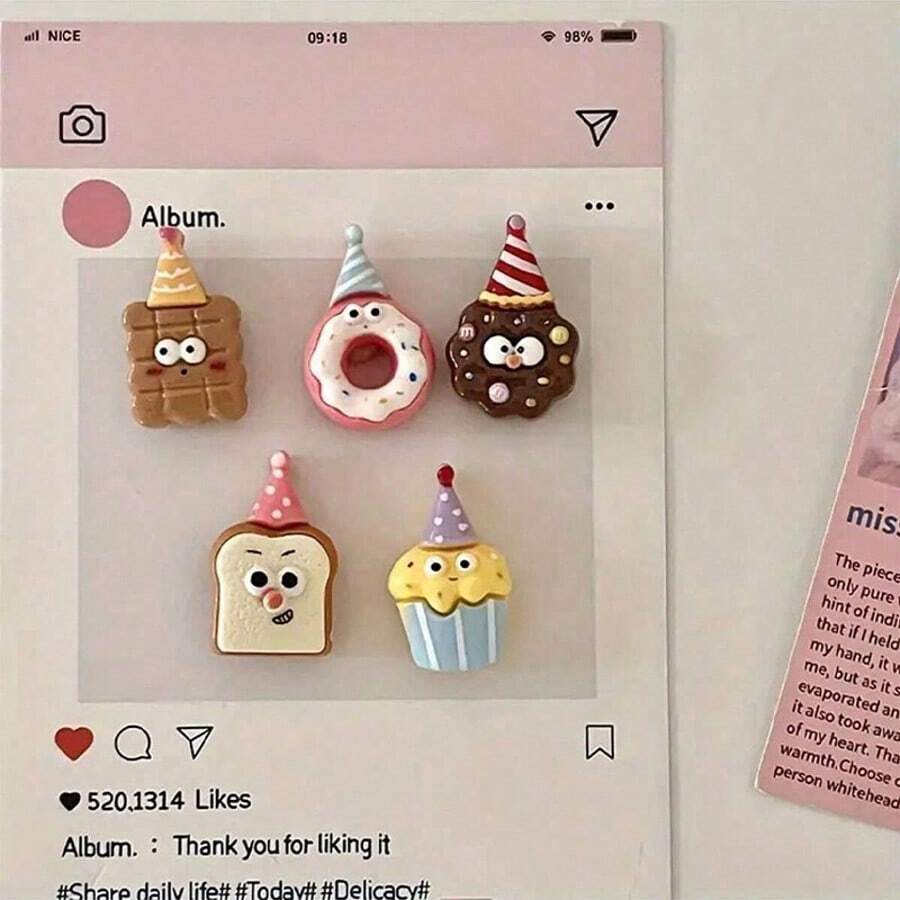 5 件可爱卡通饼干和迷你甜甜圈冰箱贴套装 - 复古树脂，非常适合厨房、办公室白板装饰和节日礼物 - 彩色 - 查看 1