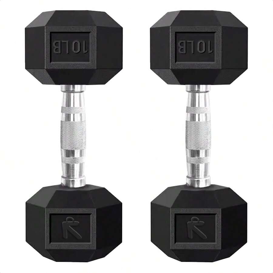 Kit de Mancuerna hexagonal de caucho Lincky de 10, 15, 20 y 25 libras, Par de mancuernas Ideal para ejercicio en casa, gym, crossfit, ejercicio de entrenamiento de fuerza profesional o hogar. - Negro - Ver 1