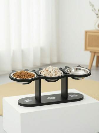 可调节倾斜角度宠物碗，15度倾斜，易于组装和携带，易于清洁，带3个不锈钢碗的可调节狗碗架，适用于猫狗等宠物，包括食物和水。