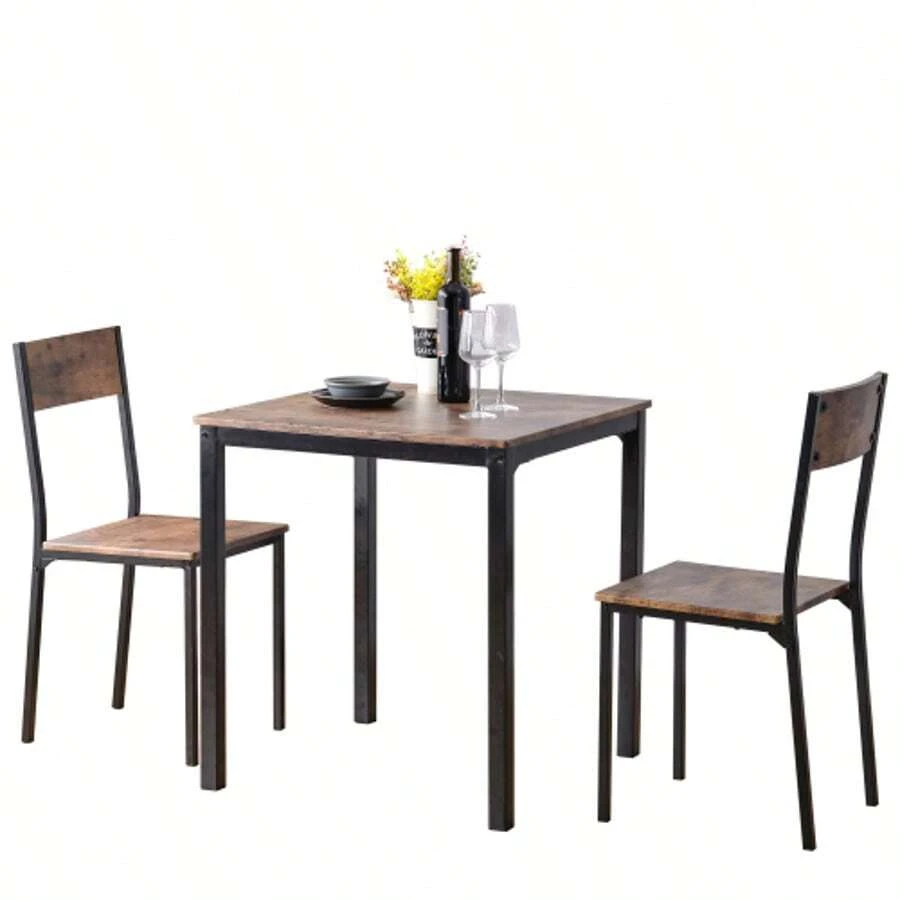 Dining Set, Dining Table With 2 Chairs, For Balcony, Dining Room And Living Room, Vintage Brown. Description - 棕色 - 查看 1
