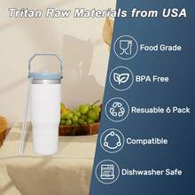 Plastic Straws Iceflow 30oz Tumbler,6 Pack Replacement Clear Straws With 2 PCS Straw Cleaner Brush, Reusable Straw 30 Oz Iceflow Cup (Clear, Iceflow 30oz) - 無色 - 查看 3