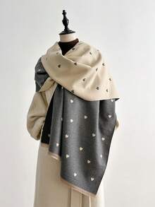 1pc Jacquard Knit Heart Pattern Faux Cashmere Shawl, Fashionable Versatile Air Conditioning Wrap, Thick & Warm, Suitable For Daily Use - Multicolor - View 14