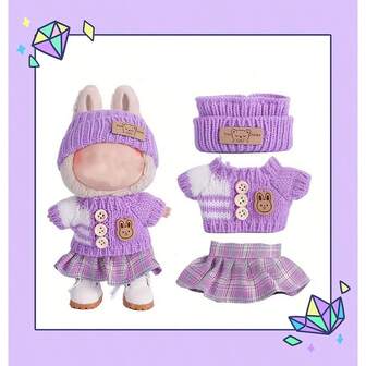 6.69 Inch Doll Clothes, Compatible WithLabubu,Includes 3 Outfits-FashionableBucket Hat, Sweater And Pants Or SkirtSet, Suitable For 6.69 Inch Doll, Cute DollFigure Accessories For Play And Display(Shoes And Doll Not Included)