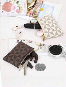 Women's Mini Zipper Keychain Coin Purse, Can Hold Coins, Credit Cards, ID, Keys, Earphones, Lipstick, Etc. - Multicolor - View 1