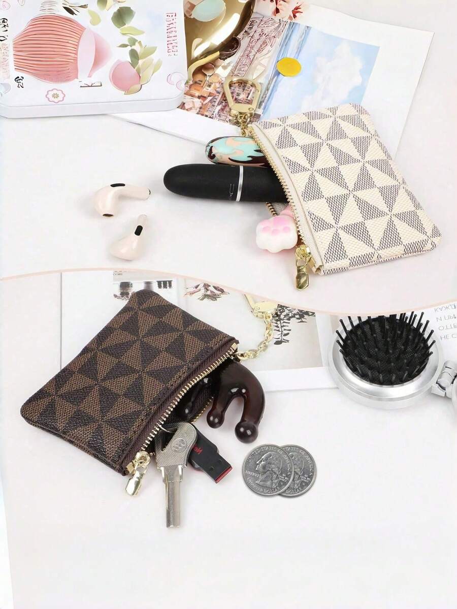 Women's Mini Zipper Keychain Coin Purse, Can Hold Coins, Credit Cards, ID, Keys, Earphones, Lipstick, Etc. - Multicolor - View 1