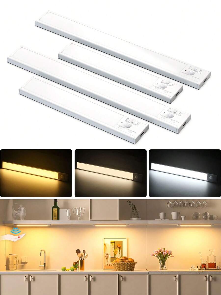 HBOWMDJIA 10CM/20CM/30CM/45CM Smart LED Cabinet Lights, Motion Sensor Lights, PVC Shell, 160 LEDS, Adjustable Color Temperature And Brightness, Long Battery Life, Easy To Install, USB Charging, Under Cabinet Light Suitable For Closet, Cabinet, Bedroom And Stair Lighting - 櫥櫃燈 - 查看 1