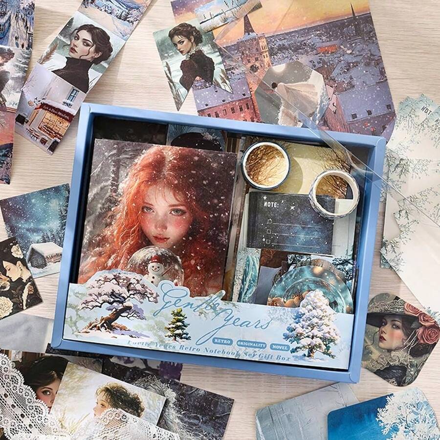 ScrapbooFKing Supplies Kit, Vintage People Aesthetic Scrapbook Kit, Junk Journal Supplies With Scrapbook Paper, Scrapbook Stickers, A6 Grid Notebook, Stationery, Journaling Supplies For DIY Art Craft,GentleYears - GentleYears - 查看 1