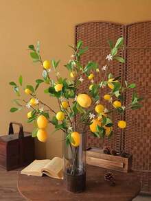 1/2pc Artificial Lemon Branch, 8 Heads With Stems Fake Lemons, Suitable For Kitchen Decor, Party, Spring/Summer Decoration (Yellow) - Multicolor - View 2