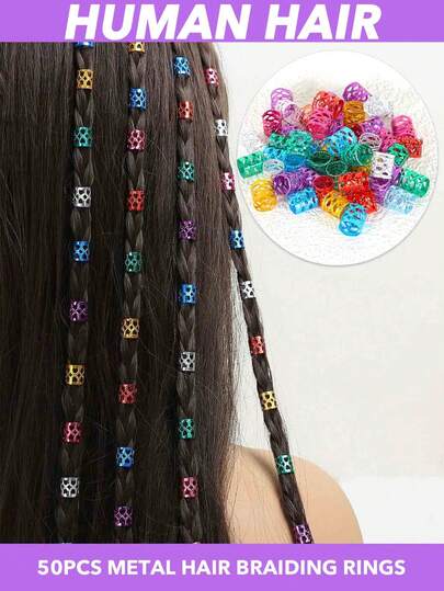 50/100pcs Colorful Hollowed-Out Dreadlocks,Metal Tube Hair Braiding Beads Adjustable Hair Braiding Cuff Clip, A Styling Tool For Women's Hair Accessories, Mixed Color, All-Season