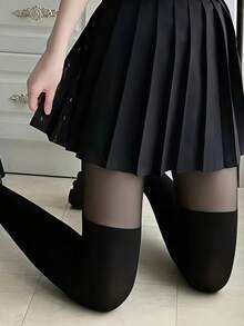 1 đôi tất dài đến đùi màu đen, siêu mỏng, ôm sát, nâng đỡ vòng một, đa năng dùng hàng ngày cho phụ nữ. - màu đen - Xem 5