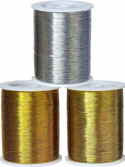 1 Roll DIY Jewelry Making Gold & Silver Metallic Thread, For Beading, Weaving, Special Jewelry Decoration, Handicrafts - Gold + Silver 2 Rolls 787.4in/20m, 984.25in/25m, 1377.9in/34m, 1968.5in/50m, 3937in/100m Metallic Cord, 0.2mm-1mm Diameter Gold & Silver Decorative Wire, Suitable For Craft Beading, Jewelry Making, Gift Packaging Decoration
