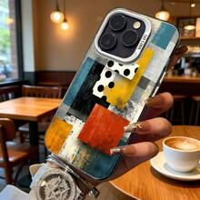 Funda para teléfono con patrón geométrico abstracto multicolor con lunares y bloques texturizados para iPhone 14 13 12 11 Pro Max y  Galaxy S23 S22 S21 S20, opción de regalo ideal para todas las estaciones. - Negro - Ver 6