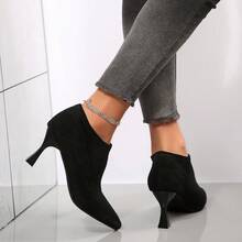 2025 New Women's Dark Brown Pointed Toe High Heel Ankle Boots, Suede Material | Stiletto Heel Design | Distressed Jeans Match, Fashionable Exquisite Style, Daily Outing | Party Wear Essential, Women's Boots - Black - View 5
