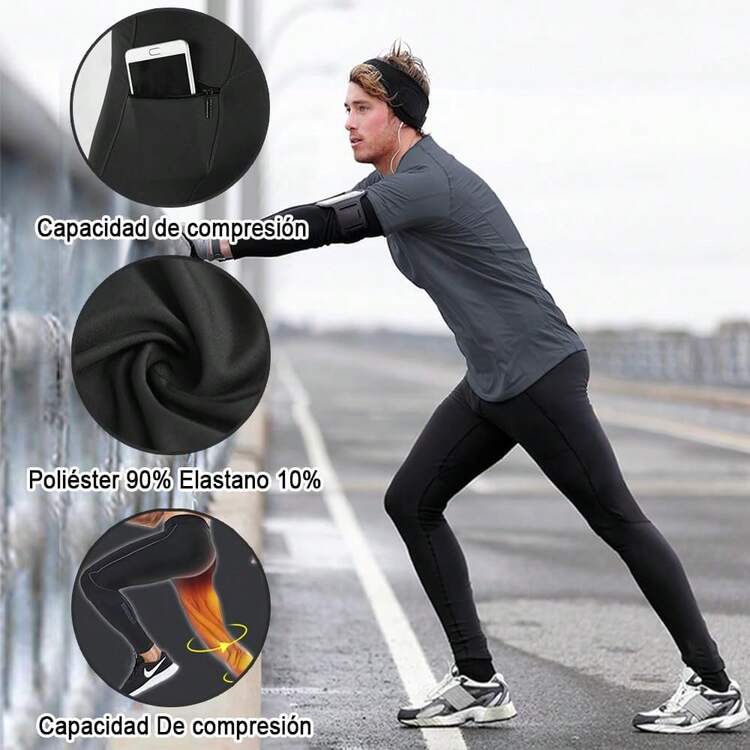 Pantalones de Compresión para Hombre, Licra Deportiva Larga Interior, Mallas Ajustadas para Hombre, Elásticas para Hacer Ejercicio, Atléticas, Frescas, Secas para Hacer Ejercicio, Gimnasio - Gris Oscuro - Añade 11