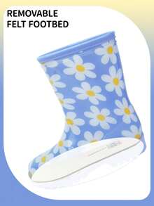 Toddler Rain Boots Waterproof Lightweight Rain Shoes With Non-Slip Sole, Blue Flower Print Kids Rain Boots For Girls, Easy To Clean Outdoor Play Shoes - Baby Blue - View 10