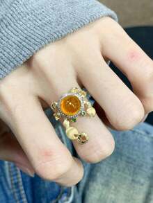 1pc Textured Crab Ring, Niche Versatile Delicate Jewelry, Luxurious Elegant, Suitable For Daily Commute Outfit - Multicolor - View 4