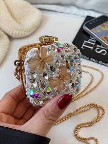 New Fashionable Niche Design Mini Bow Versatile Lipstick Earphone Coin Purse Women Chain Shoulder Crossbody Bag (Handmade, Random Color, Quantity And Position Of Rhinestones) - Gold - View 4