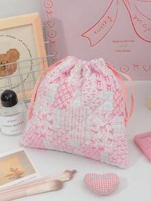 1个粉色拼接花卉蝴蝶结绗缝化妆包，大容量拉链化妆包，便携旅行度假必备，可收纳卫生巾、钥匙、手机、充电器、口红、化妆品、香水、化妆刷等，是护肤品和美容产品的理想收纳之选，适合女性、学生、女孩使用，也是节日礼物、生日礼物和送给闺蜜的绝佳选择。 - 粉色 - 查看 6