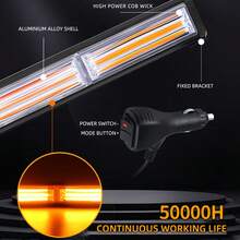 1个铝合金汽车工作灯条杆灯点烟器插头带开关12V/24V高亮度照明，适用于轿车、越野车、卡车、叉车等配件