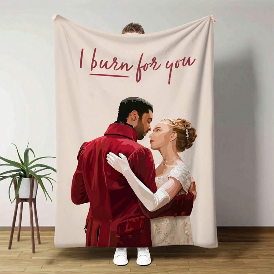 1pc Bridgerton TV Show Inspired - "I Burn For You" Daphne & Simon Luxury Fleece Blanket | All-Season Soft Plush Sofa Bed Throw For Women, Men, Bridgerton Fans | Perfect Gift For TV Show Lovers (Camping, Travel, Office) - Romantic TV Series Merchandise With Iconic Characters & Bridgerton-Inspired Design, Warm & Cozy Fleece For Fans, Ideal For Indoor & Outdoor Use - 彩色 - 查看 1