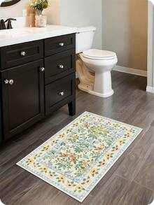 1pc Vintage Washable Beige Floral Oriental Style Non-Slip Rug, High Density 1350g/㎡, Artificial Cashmere Super Soft Fiber Bathroom Carpet, Ultra Soft Bath Mat, Area Rug, Doormat, Machine Washable, Low Pile, TPR Backing, Fluffy Fabric, Suitable For Entryway, Bathroom, Bedroom, Kitchen, Entrance, Indoor & Outdoor, Bathroom Accessories, Christmas Kitchen Decor - Multicolor - View 6