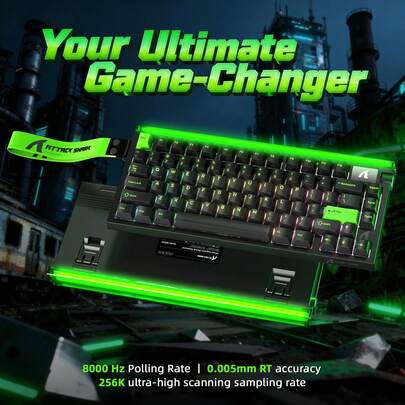 ATTACK SHARK R85 HE 75% 磁吸式有线游戏键盘，8KHz 轮询率，快速触发，0.005ms 响应时间，可自定义热插拔轴体，基于 Web 的驱动程序，适用于游戏玩家/PC Windows 系统