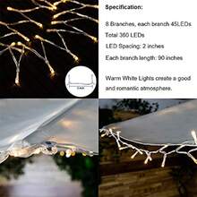 Luces de sombrilla de patio luces solares impermeables con 360 luces LED de color blanco calido guirnalda de luces perfectas para decoracion de jardin al aire ultima intervension hogar jardin - Blanco - Ver 4