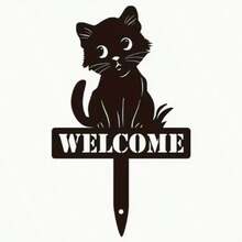 2D Flat 2D Acrylic Double Cats Garden Sign - Charming Black Silhouette Of Two Cats Kissing With Pillar Mounting For Outdoor Lawn Decor, No Power Required, Suitable For 11 Holidays, Holiday Garden Decor, Decorative Art Style Pillar Mounting Sign, Cat Decor