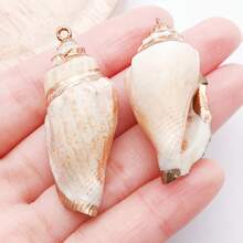 2个贝壳吊坠，散装贝壳吊坠，大号镀金天然白色海螺贝壳，海洋沙滩吊坠，用于珠宝制作，女士DIY项链耳环工艺品