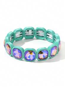 1件装奢华方形水钻镶嵌手链，优雅多色手链，适合女性，情人节、母亲节、生日礼物，派对/晚礼服配饰，时尚首饰 - 款式 - 查看 34