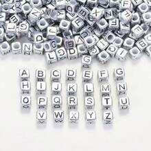 50/100pcs Silver Acrylic Cube Letter Beads For DIY Jewelry Making, Suitable For Gifts To Friends - Silver Letters - View 5