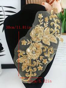 1件/包 多色可选 新款蕾丝网纱刺绣水钻亮片贴花，DIY服装配饰，婚纱装饰，长30厘米 x 宽13厘米 - 彩色 - 查看 22