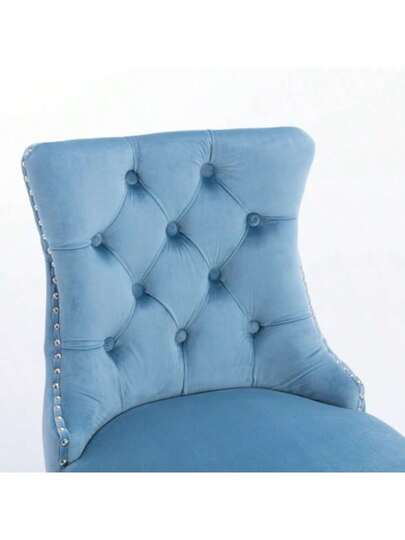 Moderne Fluwelen Upholstered Bar Stool Buttoned Suede Wooden Tafel Legs, Chrome Studded Head Chair, Stool, Set Of Two (Light Blue), DE2002LB view 7