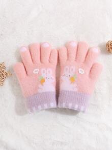 1双带兔子图案的羊毛手套，适合3-8岁儿童，冬季手套 - 小兔子手套 - 查看 5