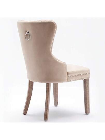 Dining Stoel (Kitchen Chair, Living Room Original Knocker On The Back, Set Of 2), Upholstered Nailhead Solid Wood Legs, Fluwelen Upholstery, Beige view 7