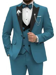 2026 Men's Casual Blazer & Pant Set  Men's Tuxedo Suit 3 Piece Slim Fit Suit For Men Tuxedo For Men Wedding Party Dinner Prom Relaxed Stretch Fit For Smart Casual Events - 水鴨藍 - 查看 12