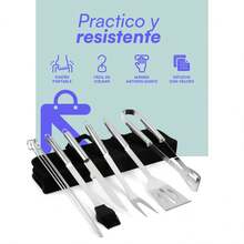 Set de juego de 9 herramientas Lincky para barbacoa, Utensilios de acero inoxidable - Gris - Ver 5