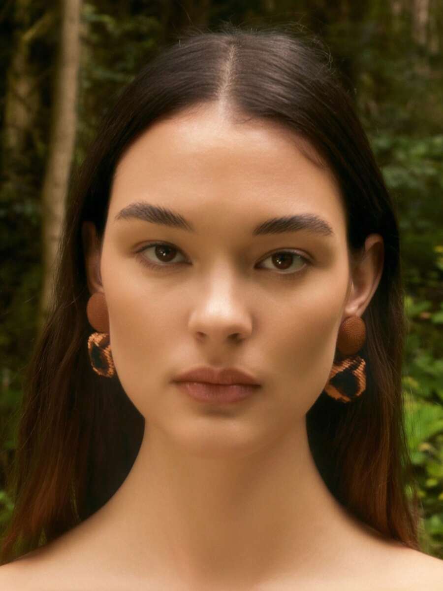 1 par de pendientes personalizados con estampado de leopardo, corazón y diseño geométrico (patrón aleatorio) - Multicolor - Ver 1