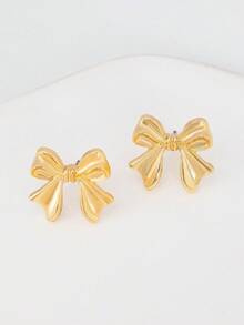 1 Pair Minimalist Bow Earrings, Suitable For Women's Daily Wear, Cute Bow Decor, Perfect Gift For Sisters, Women Accessories, Charm Spherical Jewelry - Golden 11 - View 4