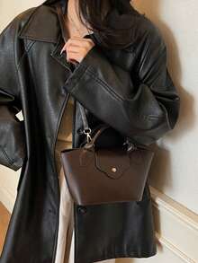 Fashionable Minimalist Chic Handbag With Flap Design, Suitable For Shoulder Or Crossbody Wear, Autumn/Winter - Coffee - View 6