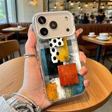 Funda para teléfono con patrón geométrico abstracto multicolor con lunares y bloques texturizados para iPhone 14 13 12 11 Pro Max y  Galaxy S23 S22 S21 S20, opción de regalo ideal para todas las estaciones. - Negro - Ver 3