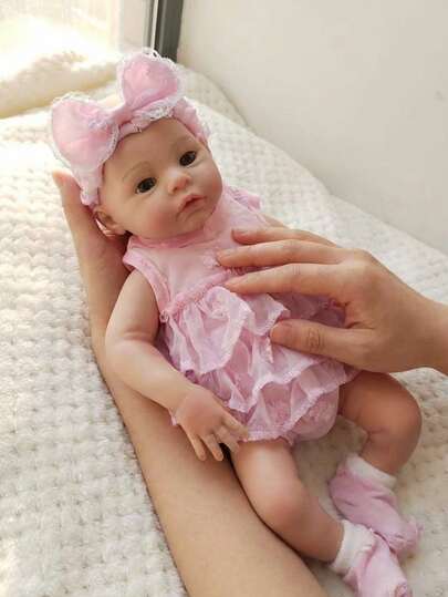 13 Inch Meadow Silicone Baby Reborn Girl Handmade Lifelike Newborn Baby Doll Handmade 3D Painted Skin Newborn Baby Doll(Anatomically Accurate)