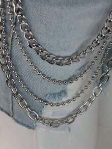 1pc Hip Hop Punk Metal Multi Layer Waist Chain Dress Up Accessories Hip Hop Multi Functional Men's And Women's Pants Chain Suitable For Daily Wearing And Fashion Matching Summer, School Fall, Autumn, Halloween - Bạc - Xem 6