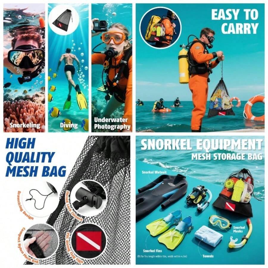 2 Pcs Mesh Dive Bag, Mesh Bags with Shrink Lock, Nylon Drawstring Bag Gear, Fit, Snorkeling - 16x12 - Ver 1