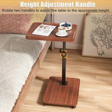 C Shaped End Table, Adjustable Height Side Table For Couch, Night Stand With 2-Tier Storage Shelf, Casters, Rotatable Desktop Side Table For Living Room And Bedroom - Brown - View 6